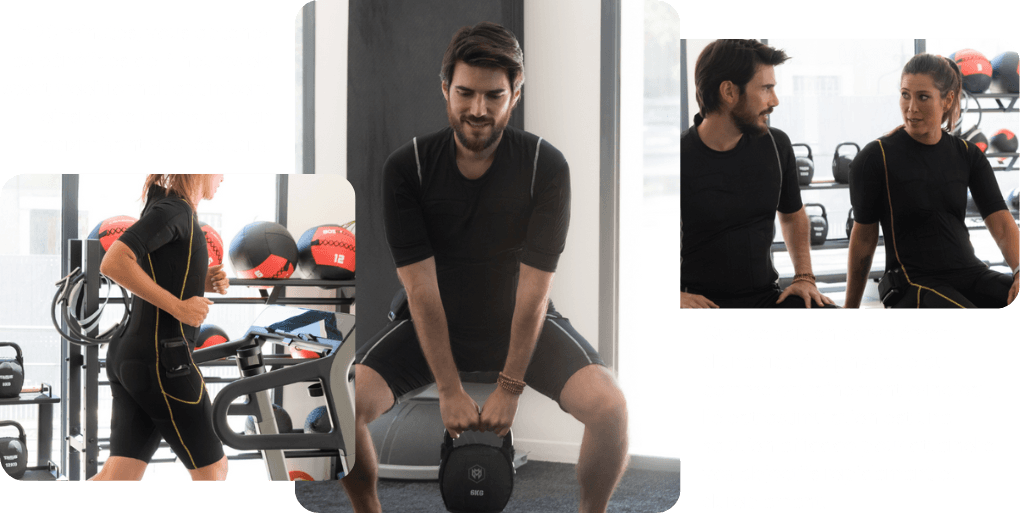 Collage de séances EMS chez MetaMurph Studio : 20 minutes équivalent à 4 heures de sport traditionnel