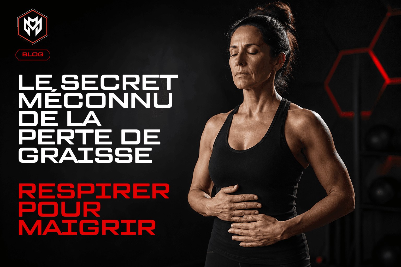 Respirer pour maigrir : le secret méconnu de la perte de graisse - femme en studio de coaching pratiquant une respiration profonde, programme MetaMurph