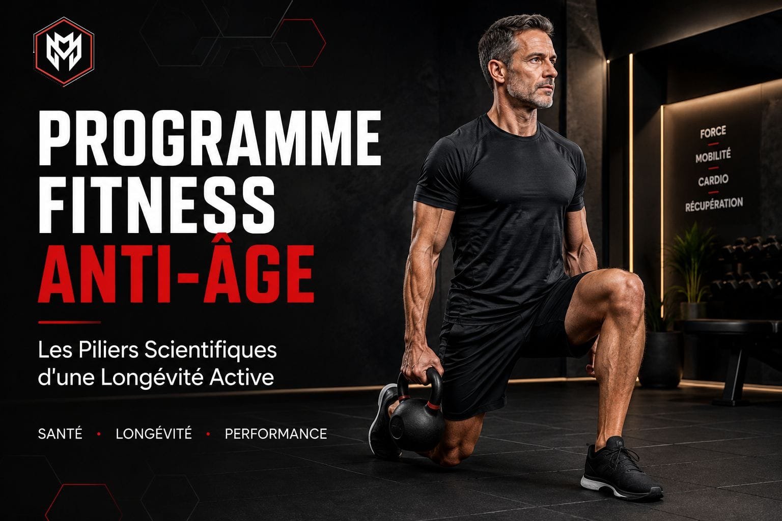Programme fitness anti-âge MetaMurph : les 4 piliers de la longévité active - force, mobilité, cardio, récupération