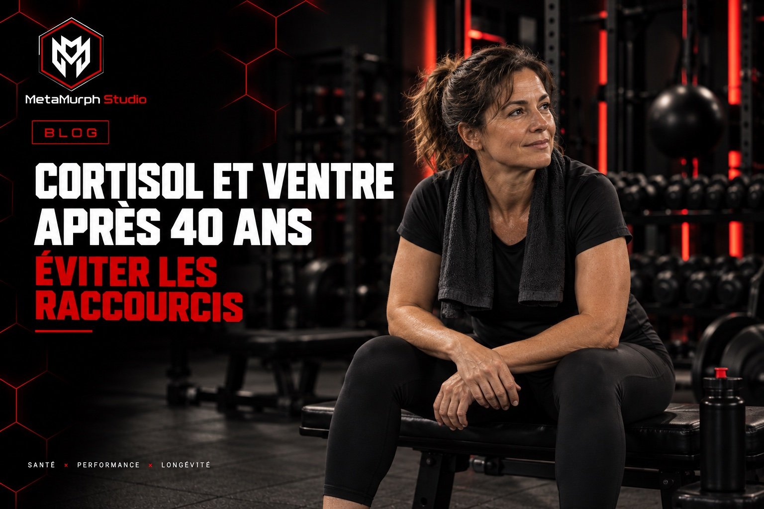 Cortisol et ventre après 40 ans : éviter les raccourcis Illustration : une femme prend une pause au studio ; cortisol et ventre après 40 ans, éviter les raccourcis.